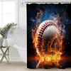 Baseball Shower Curtain Set with Hook 72" x 96",Washable Cloth Polyester Fabric Shower+Curtain,Waterproof Bath Curtains for Bathroom,Showers,Bathtubs Decor Sports Theme Gradient Orange Blue Black view 4