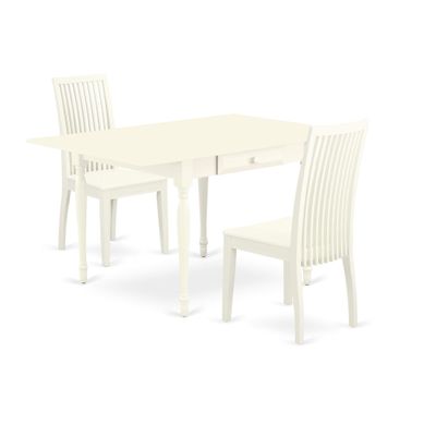 Ergode 3-Piece Modern Dining Table Set - Robust Wood Table with Drop-Down Leaves and 2 Wood Chairs - Linen White Finish