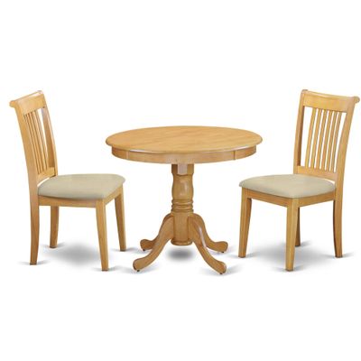Sleek Oak Kitchen Table Set - Round Table & 2 Chairs for Small Spaces - Elegant Finish - Ideal for Kitchen or Dining Area