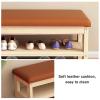 HotcoS Small Entryway Bench, Wooden Shoe Organiser Storage Storage with PU Leather Seat 2 Tire Small Shoe Rack Unit view 4