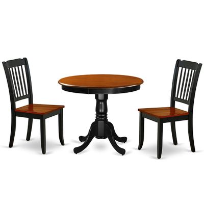 ANDA3-BCH-W 3PC Round 36 inch Table and 2 Vertical slatted Chairs