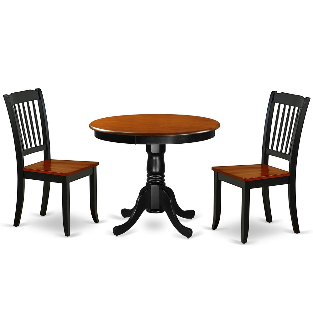 ANDA3-BCH-W 3PC Round 36 inch Table and 2 Vertical slatted Chairs