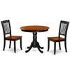 ANDA3-BCH-W 3PC Round 36 inch Table and 2 Vertical slatted Chairs view 1