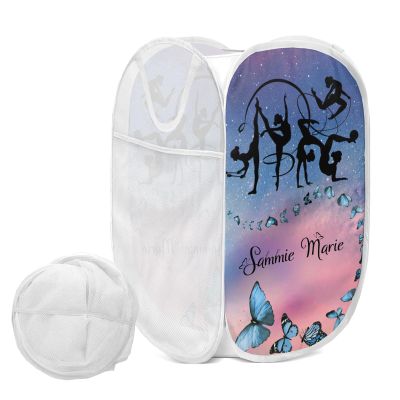 Starry Butterflies Rhythmic Gymnast Laundry Hamper, Foldable Pop-up Mesh Hamper Dirty Clothes Basket Collapsible for Storage With Durable Handles