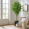 Artificial Tree in Contemporary Granite Effect Planter, Fake Ficus Silk Tree for Indoor and Outdoor Home Decoration - 66" Overall Tall (Plant Pot Plus Tree) view 1