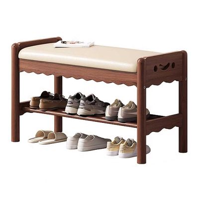HotcoS Shoe Rack, 2 Tier Wooden Bench Storage Organiser with Seat Cushion, Hallway Shoe Storage Bench Organizer, 60cm