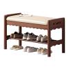 HotcoS Shoe Rack, 2 Tier Wooden Bench Storage Organiser with Seat Cushion, Hallway Shoe Storage Bench Organizer, 60cm view 1