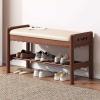 HotcoS Shoe Rack, 2 Tier Wooden Bench Storage Organiser with Seat Cushion, Hallway Shoe Storage Bench Organizer, 60cm view 2