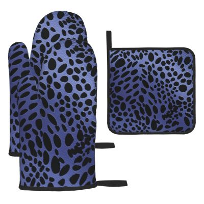 3 pcs Oven Mitts and Pot Holders Set High Heat Resistant Oven Glove and Hot Pads Washable Kitchen Oven Mittens Black Spots Non-Slip Potholder for Cooking Baking Grilling