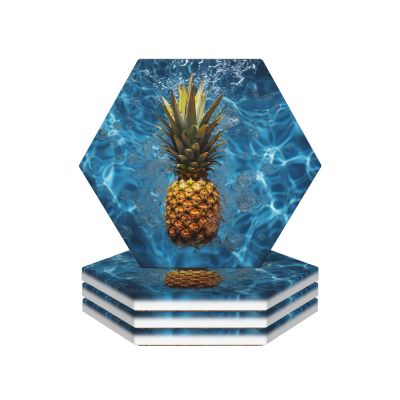 Drink Coasters Set of 4, Ceramic Drink Coaster for Kinds of Cups, Pineapple in The Pool Coasters for Drinks Tabletop Protection, Absorbent Cup Coaster for Coffee Table Home Decor