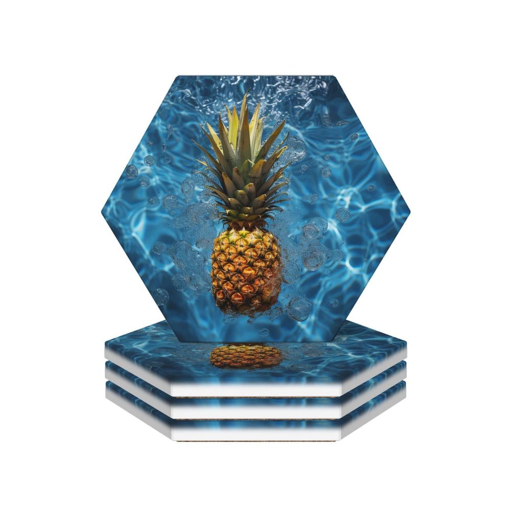 Drink Coasters Set of 4, Ceramic Drink Coaster for Kinds of Cups, Pineapple in The Pool Coasters for Drinks Tabletop Protection, Absorbent Cup Coaster for Coffee Table Home Decor