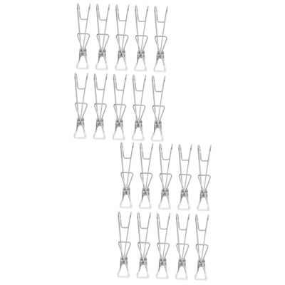 Ciieeo 20 Pcs Clothing Clip Hooks with Clips Siding Hanging Hangers Laundry Clothesline Velvet Foldable Clothes Drying Rack Sealing Clips Coats Paper Hanger Clips Stainless Steel Silver