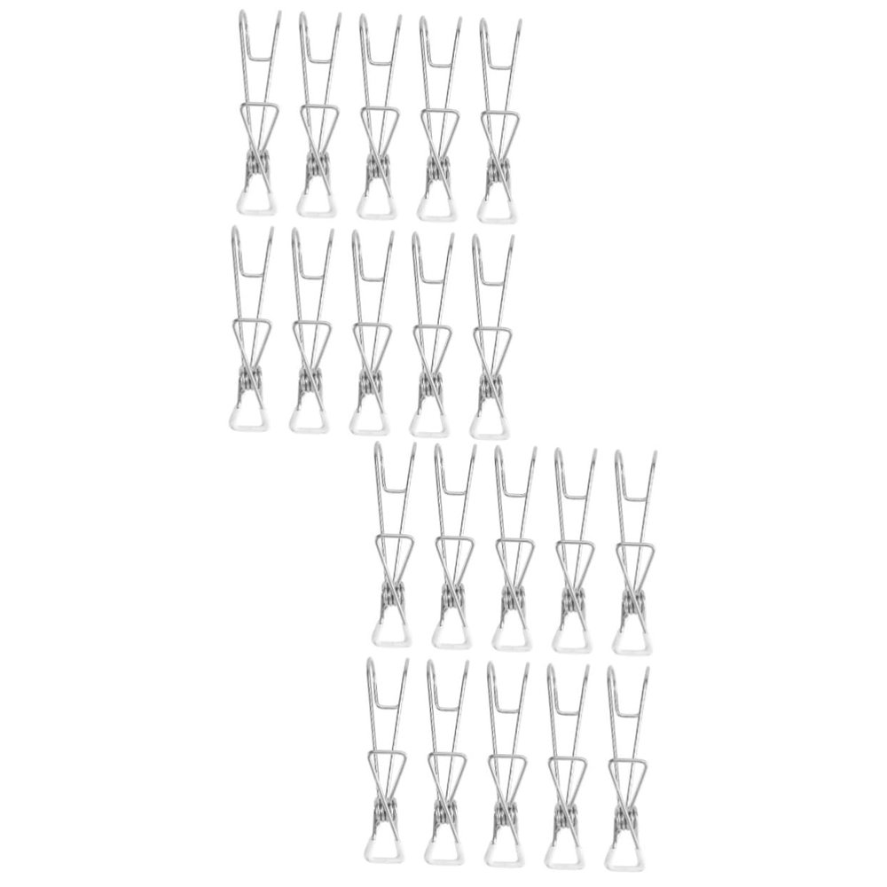 Ciieeo 20 Pcs Clothing Clip Hooks with Clips Siding Hanging Hangers Laundry Clothesline Velvet Foldable Clothes Drying Rack Sealing Clips Coats Paper Hanger Clips Stainless Steel Silver