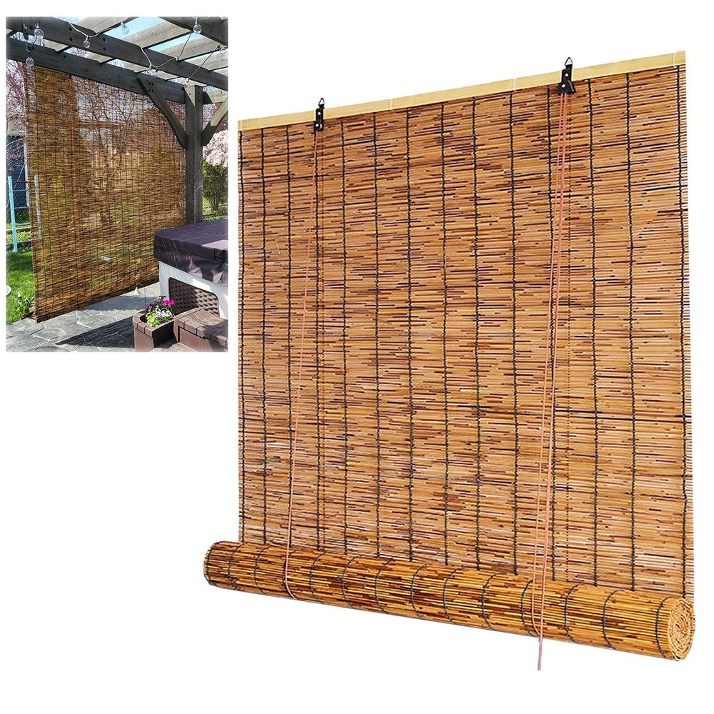 70% Blackout Bamboo Roller Window Shades Brown Bamboo Blinds Home Privacy Bamboo Roll Up Blinds With Lifter, Cordless Reed Roman Curtains Heat Insulation For Outdoor Home Office ( Size : 25 Inch W x 6