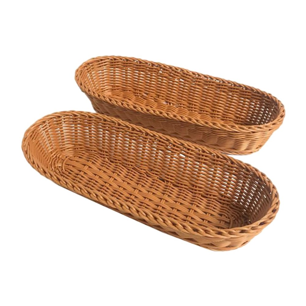 2pcs Bread Basket Proofing Baskets Produce Bins Sugar Bowl Woven Basket Fast Food Basket Wicker Bread Tray Basket with Lid Silverware Tray Stand Table Bowls Plastic Brown re-usable