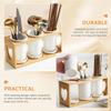 BIUDECO Utensil Organizer with Draining Design Multi-functional Bamboo and Ceramic Cutlery Holder for Kitchen Countertop Easy to Clean Keeps Chopsticks Dry Elegant Style view 2