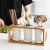 BIUDECO Utensil Organizer with Draining Design Multi-functional Bamboo and Ceramic Cutlery Holder for Kitchen Countertop Easy to Clean Keeps Chopsticks Dry Elegant Style view 4