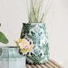 Creative Co-Op Terra-Cotta Planter Vase with Flower Pattern and Crackle Glaze, Green and White view 1