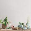 Creative Co-Op Terra-Cotta Planter Vase with Flower Pattern and Crackle Glaze, Green and White view 2