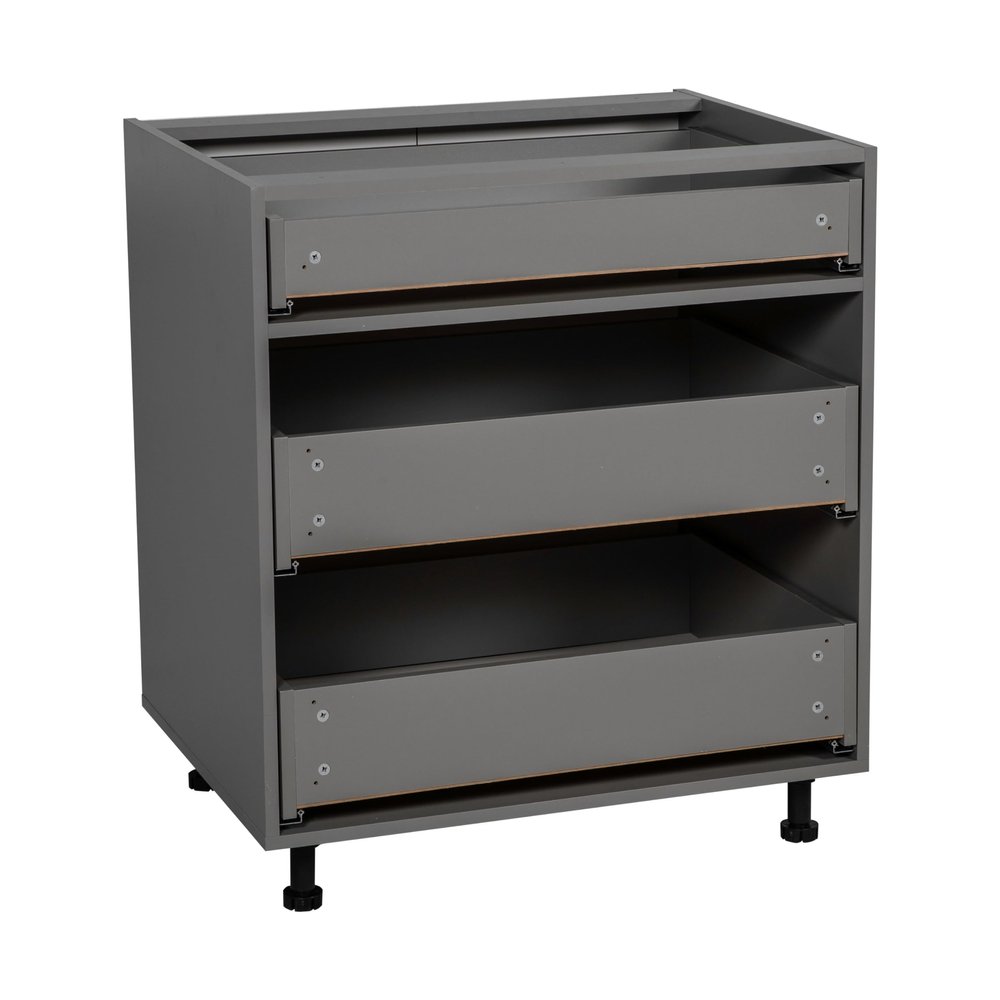 WallKitchens 30" Base Cabinet-Double Door-Three Drawer-Grey