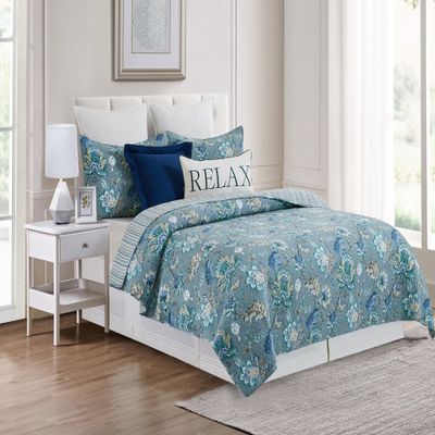 C&F Home Morrison Full/Queen 3 Piece Quilt Set Cotton Reversible Machine Washable Lightweight Bedspread Coverlet Queen Blue