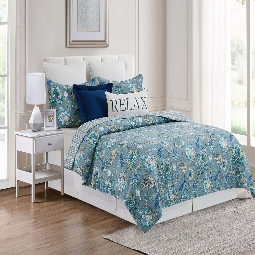 C&F Home Morrison Full/Queen 3 Piece Quilt Set Cotton Reversible Machine Washable Lightweight Bedspread Coverlet Queen Blue