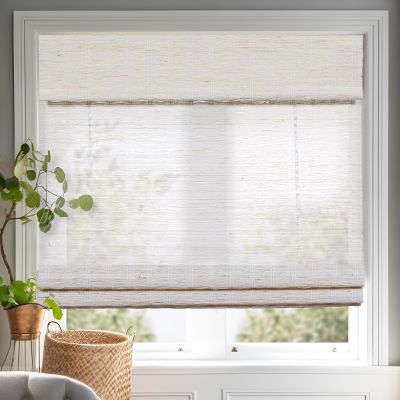Persilux Cordless Roman Shades for Windows, Linen Natural Fabric Roman Blind, Roman Window Shades, Light Filtering Shades for Home Kitchen Door, White Hemp(No Liner,Block 40%-50% Light), 36"W X 72"H