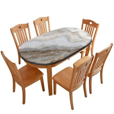 AngelSept Fitted Oval Elastic Edge Tablecloth, Grey Curly Marble Polyester Table Cloth, for Indoor Holiday Family Banquet and Outdoor Patio Use, Fits for 36" x 60" Oval Table