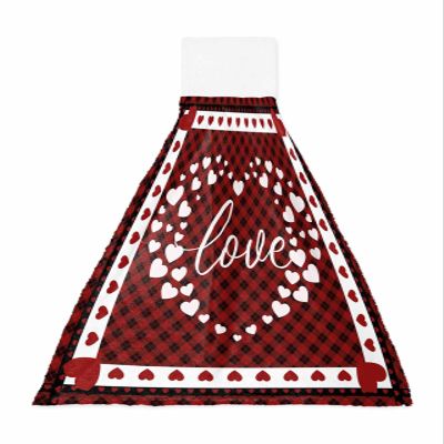 Kewadony 1 Pack Hanging Kitchen Hand Towels, Red Valentine's Day Hand Tie Towels with Hanging Loop, Love Heart Red Black Plaid Soft Absorbent Towels Set for Bathroom and Kitchen