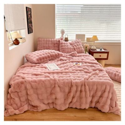 QuKan Bed, Luxury Faux Fur Velvet Fleece Blanket Winter Blanket Throw Double Layer Warm Cashmere Coral Faux Rabbit Fur Bed Sheet