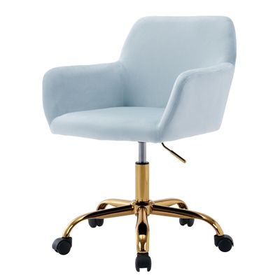 Homedraft Faux Fur 360Swivel Desk Chair, Modern Height Adjustable Home Office Armchair with Golden Base for Teens Women Girls, Upholstery Computer Chair, Velvet & Light Blue