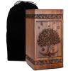 Handcrafted Wooden Cremation Urns for Human Ashes Tree of Life Memorials Funeral Decorative Urn for Adult Female Male Large Pet Dog Box Burial Casket Keepsake with Velvet Bag view 1