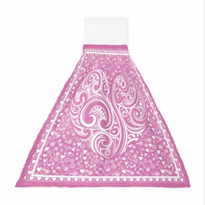 Kewadony 1 Pack Hanging Kitchen Hand Towels, Pink Love Heart Valentines Day Hand Tie Towels with Hanging Loop, Modern Geometric Art Soft Absorbent Towels Set for Bathroom and Kitchen