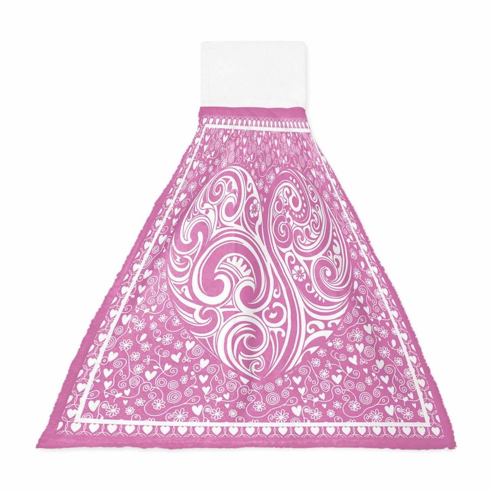 Kewadony 1 Pack Hanging Kitchen Hand Towels, Pink Love Heart Valentines Day Hand Tie Towels with Hanging Loop, Modern Geometric Art Soft Absorbent Towels Set for Bathroom and Kitchen