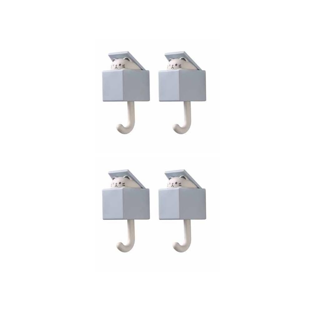 SEIWEI 4Pcs Creative Adhesive Coat Cat Hook, Cute Cat Key Holder for Wall, Plastic Home Storage Utility Wall Decorations Hanger Pet Hooks for Hanging Hat Key Towel Scarf Bags, Punch Free - Grey Blue