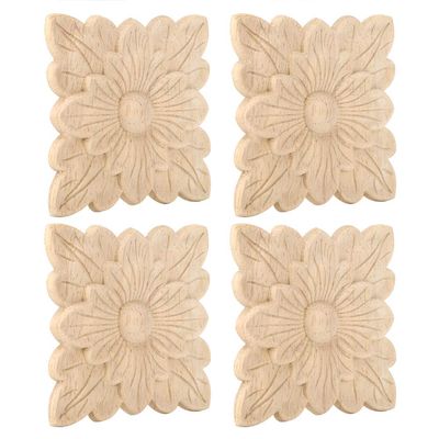 Gsycle Wood Appliques, 4PCS Furniture Appliques Carved Furniture Onlays Corner Door Decorations Wood Appliques for Furniture Home