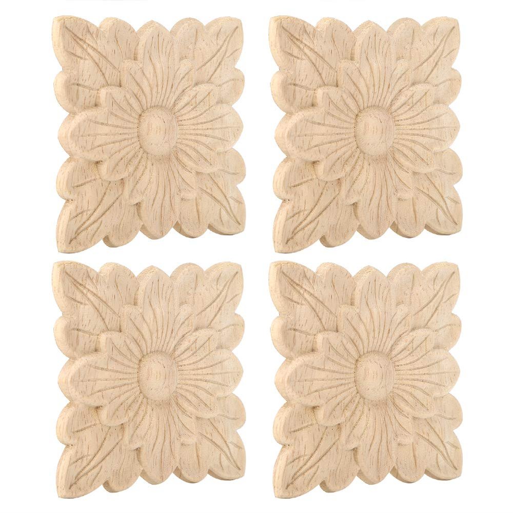 Gsycle Wood Appliques, 4PCS Furniture Appliques Carved Furniture Onlays Corner Door Decorations Wood Appliques for Furniture Home