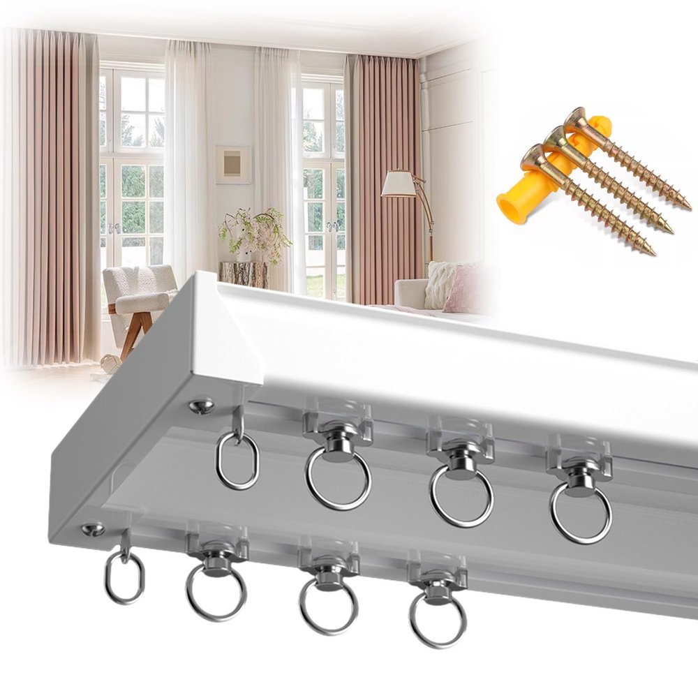 Curtain Conjoined Double Track Ceiling Mounting Heavy-Duty Curtain Rails For Living Room Double Curtain Rods Room Divider, Silent Sliding Ceiling Curtain Rail, Ceiling Mount, RV Rail Straight Rail ( C