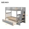Acosure Twin-Over-Twin Bunk Bed with Trundle,Guardrail and 4 Storage Shelves,Wood Bunk-Bed W/Planked Panel Headboards & Footboards,Bedroom Furniture for Children,Teens,Adults,Gray view 2