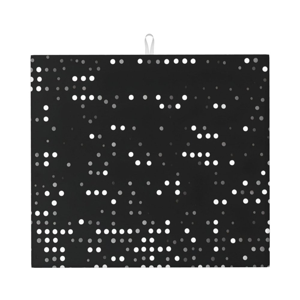 YQxwJL Black Round Dot print Dish Mat 18 x16in,Dish Drying Mat for Kitchen Counter,Super absorbent,for Kitchen Counter