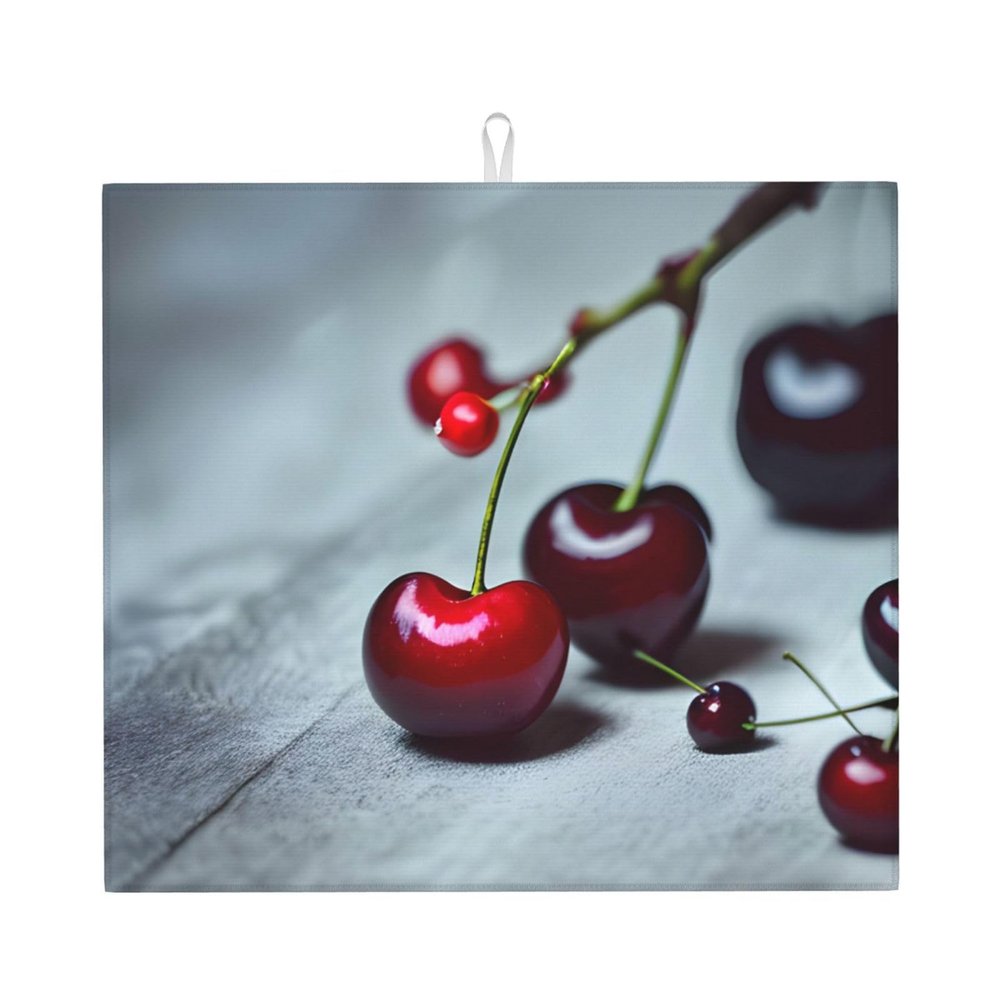 YQxwJL Red Cherries pattern print Dish Mat 18 x16in,Dish Drying Mat for Kitchen Counter,Super absorbent,for Kitchen Counter