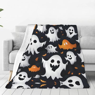 MDATT Cute White Ghost Halloween Pattern Print Fleece Throw Blanket 60" x 80" Plush Flannel Blankets for Sofa Couch Bed