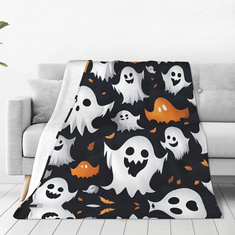 MDATT Cute White Ghost Halloween Pattern Print Fleece Throw Blanket 60" x 80" Plush Flannel Blankets for Sofa Couch Bed