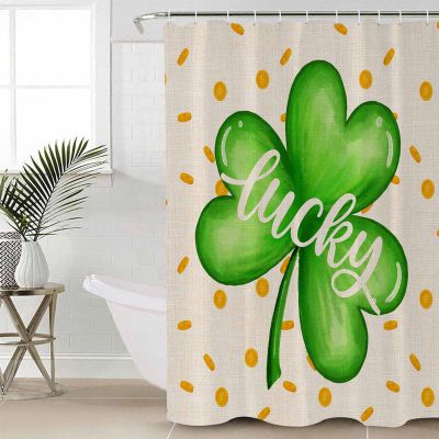 ZOE STORE Shower Curtains for Bathroom Accessories, St. Patrick's Day Polyester Fabric Bathtub Curtain with 12 Hooks, Green Lucky Clover Farmhouse Waterproof Shower Curtains 48 x 72 Inches