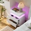 Cubehom Nightstands Set of 2, Bedside Tables with LED Lights, Night Stands with 2 Wood Drawers, End Tables Set of 2 for Living Room/Bedroom view 3