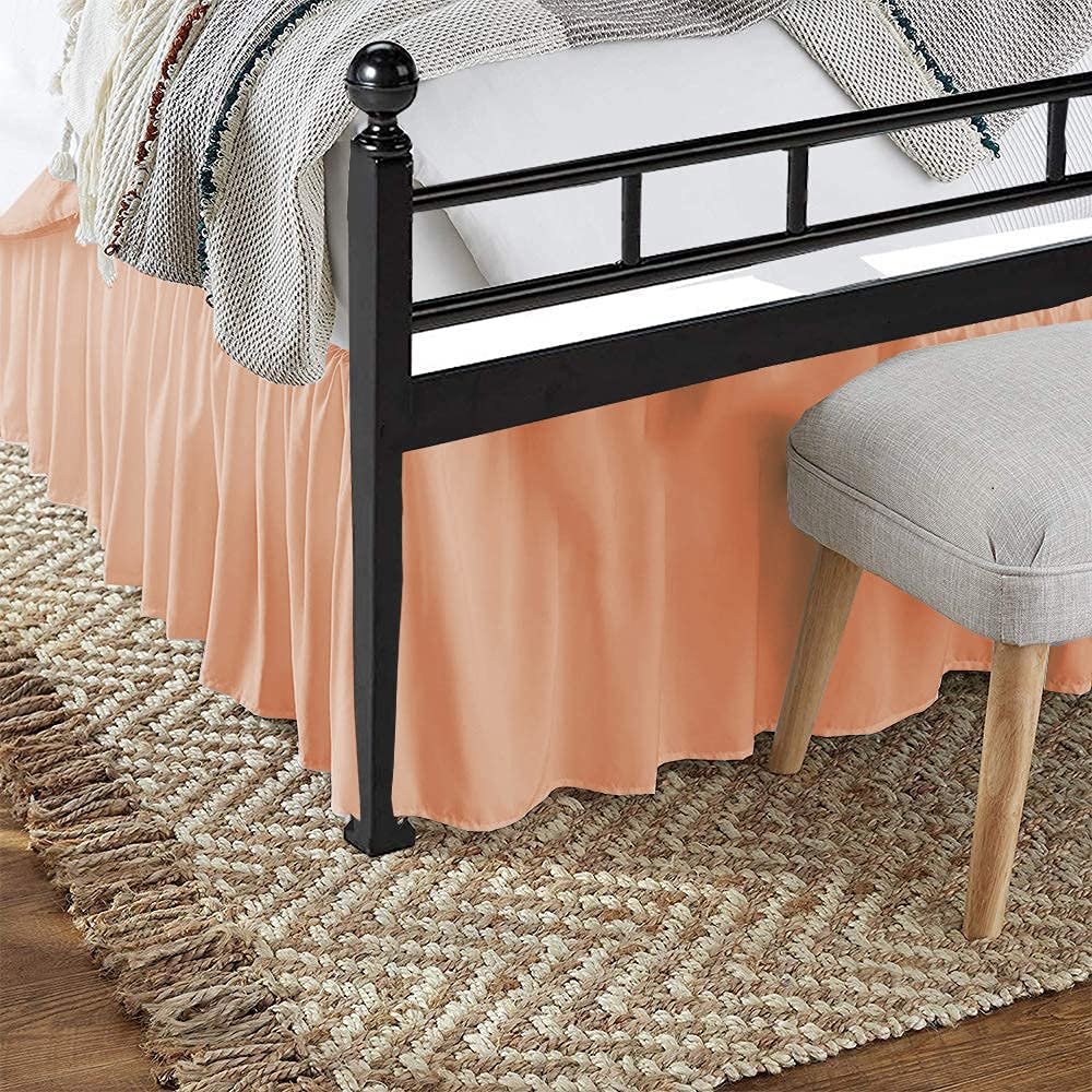 1 Piece Ruffled Bed Skirt with Split Corners - 18" Inch Drop Three Side Coverage 100% Cotton 800 Thread Count Dust Ruffled Bed Skirt, Full Size (54" x 75") Inch - Blush Solid