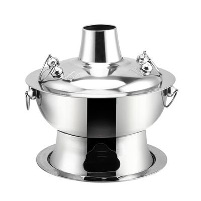 Stainless Steel Hotpot Chinese Charcoal Hotpot Split Household Traditional Charcoal Hotpot Lamb Outdoor Picnic Pot(Silver,30cm)