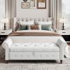 Allnifurv Modern 63'' Storage Ottoman Bench, Upholstered End Bed Bench with Curved Armrest, Button Tufted Entryway Bench with Wood Legs, Bed Bench for Bedroom, Living Room, Hallway (Cream White) view 1