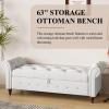 Allnifurv Modern 63'' Storage Ottoman Bench, Upholstered End Bed Bench with Curved Armrest, Button Tufted Entryway Bench with Wood Legs, Bed Bench for Bedroom, Living Room, Hallway (Cream White) view 3