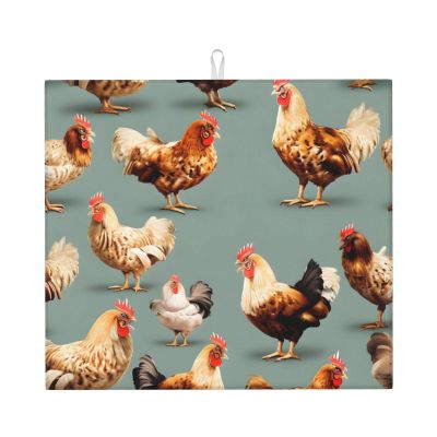 YQxwJL Chicken Prints print Dish Mat 18 x16in,Dish Drying Mat for Kitchen Counter,Super absorbent,for Kitchen Counter